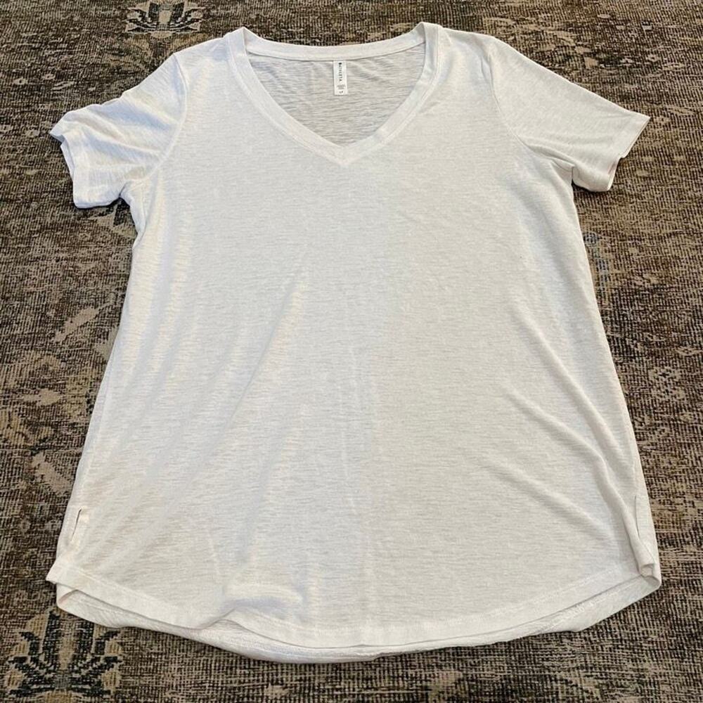 Athleta White V-Neck Tee Womens LT Large Tall Short Sleeve Slub Knit Top